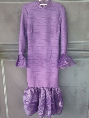 SHEIN Purple Long-Sleeve Ruffle-Hem Formal Dress
